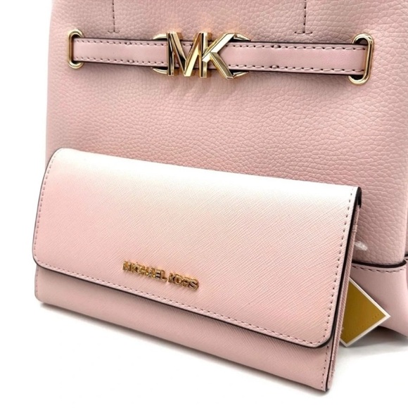 Michael Kors Reed Small Satchel Crossbody Bag & Large Trifold Wallet Light Pink - Picture 13 of 16